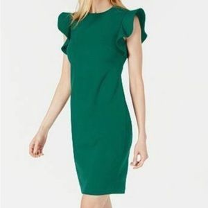 Calvin Klein emerald green flutter sleeve dress. NWT